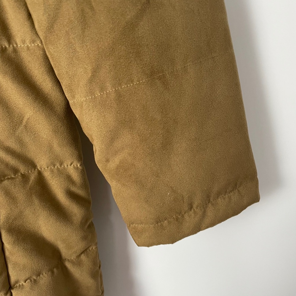L.L.Bean Women's Tan Faux Suede Fur Trim Puffer Gorpcore Winter Jacket Size XL - Picture 4 of 10